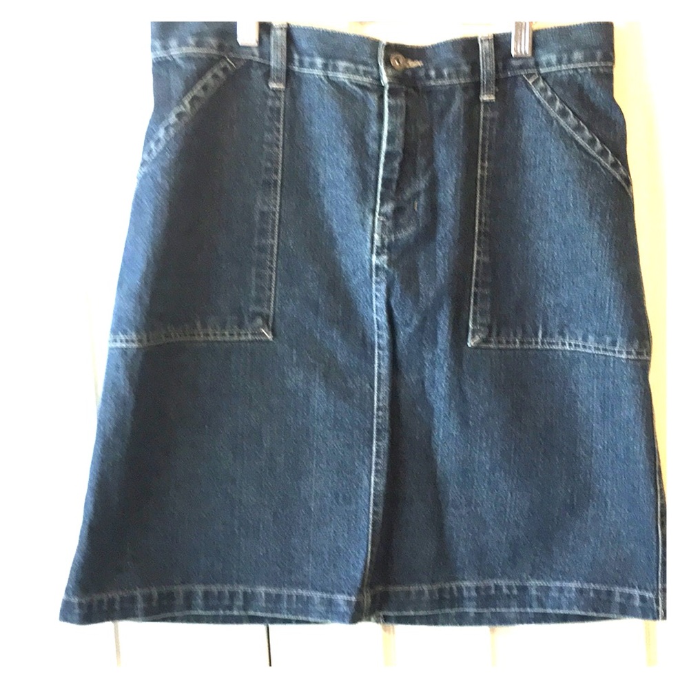 Denim mini skirt.